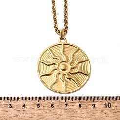 304 Stainless Steel Flat Round with Sun Pendant Necklaces for Women&nbsp;NJEW-G181-06G