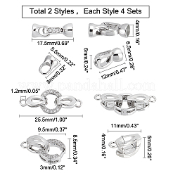 8 Sets 2 Styles Brass Micro Pave Cubic Zirconia Fold Over Clasps&nbsp;KK-DC0001-65