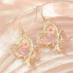 Alloy & Dried Flower Dangle Earrings&nbsp;AL-Z001-01G-01