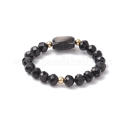 Natural Rainbow Moonstone and Natural Black Tourmaline Beaded Rings&nbsp;RJEW-TA00196