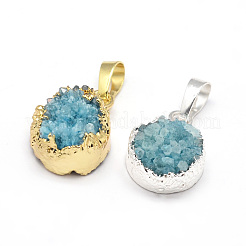Flat Round Dyed Natural Druzy Agate Pendants&nbsp;G-F229-18