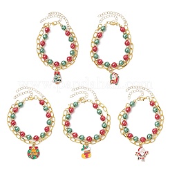 5Pcs 5 Styles Christmas Alloy Enamel Multi-strand Bracelets for Women&nbsp;BJEW-JB12079