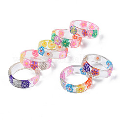 Transparent Resin Flower Finger Ring for Women&nbsp;RJEW-T022-025