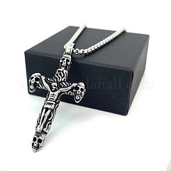 Vintage Punk 304 Stainless Steel Skull Jesus Cross Pendant Necklaces for Men&nbsp;AP1253