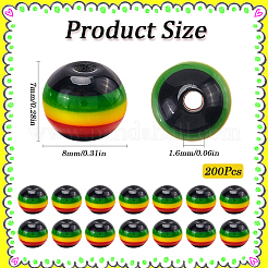200Pcs Ghana Jamaica Reggae Stripe Resin Beads&nbsp;RESI-SP0001-05
