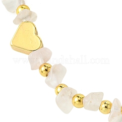 Natural Rose Quartz Chip & Heart Brass Braided Bead Bracelets&nbsp;BJEW-JB10592
