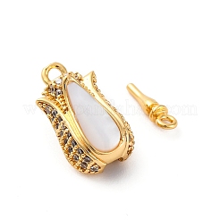 Brass & Clear Cubic Zirconia & Black Lip Shell Epoxy Resin Box Clasps&nbsp;KK-P291-35G