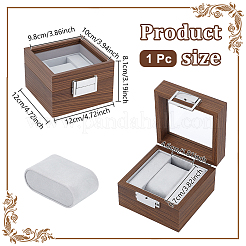 Wood Single Watch Storage Boxes with Visible Glass Window Lid & Embossing Liner and Zinc Alloy Lock&nbsp;CON-WH0112-052