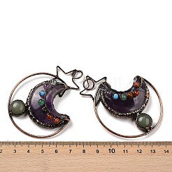 Natural Green Aventurine & Amethyst Brass Star Moon Big Pendants&nbsp;G-H316-01R-05