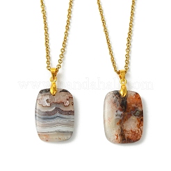 Natural Mexican Agate/Crazy Lace Agate Rectangle Pendant 304 Stainless Steel Cable Chain Necklaces&nbsp;NJEW-JN06210-01