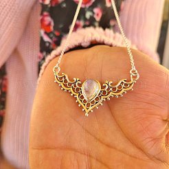 Hollow Triangle Alloy & White Synthetic Opal Pendant Necklaces for Women&nbsp;FS-WG91181-01