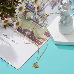 Rainbow Color Japanese Seed Braided Hexagon Pendant Necklace with 304 Stainless Steel Chains for Women&nbsp;NJEW-MZ00006