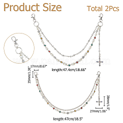 2Pcs 2 Styles Acrylic Colorful Rhinestone & Round Plastic Pearl Link Chain Double Layer Alloy Cross Charm Jean Chains&nbsp;AJEW-HS0001-26P