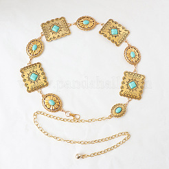 Oval Rectangle Alloy with Synthetic Turquoise Link Chain Waist Belly Chains for Dress&nbsp;FS-WG6F33A-01