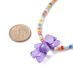 Acrylic Bear & Glass Seed Beaded Necklace for Women&nbsp;NJEW-JN03930