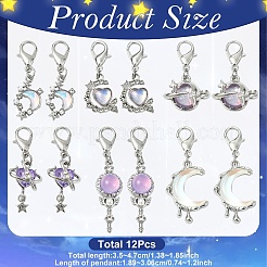 12Pcs 6 Styles Alloy Resin Pendant Decorations&nbsp;HJEW-YW00375