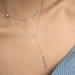 S925 Silver Zircon Y Letter Pendant Double Layer Necklace for Women&nbsp;MB8919-1