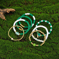 8Pcs 1Bag Rugby Polymer Clay Heishi & CCB Plastic Beaded Stretch Bracelets Set&nbsp;BJEW-PA0001-12D
