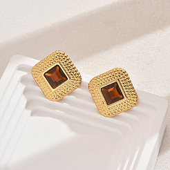 201 Stainless Steel Glass Stud Earrings&nbsp;XG9107-6