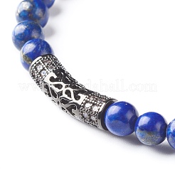 Natural Lapis Lazuli(Dyed) Round Beads Stretch Bracelets Set&nbsp;BJEW-JB06980-03