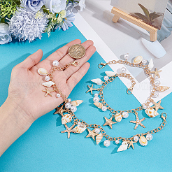 2Pcs Bohemian Starfish Alloy & Natural Shell Tassel Bag Decorative Chains&nbsp;AJEW-BBC0001-13