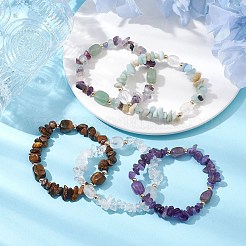 Natural Mixed Stone Chip & Cuboid Beaded Stretch Bracelets for Women&nbsp;BJEW-JB10808