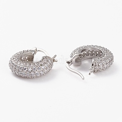 Brass Micro Pave Clear Cubic Zirconia Hoop Earrings&nbsp;EJEW-C502-08P