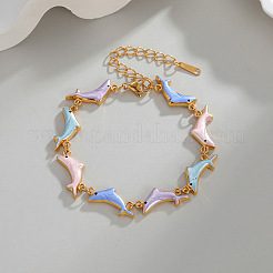 304 Stainless Steel Enamel Colorful Dolphin Link Chain Bracelets for Women&nbsp;WG28F33-01