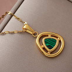 Vintage 304 Stainless Steel and Synthetic Malachite Triangle Pendant Necklaces for Women&nbsp;NT2784