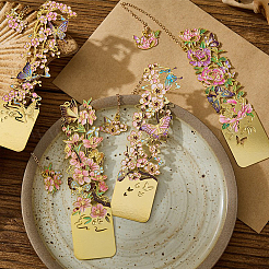 4Pcs 4 Styles Brass & Iron Enamel Bookmarks with Chain&nbsp;AJEW-SP0002-23B