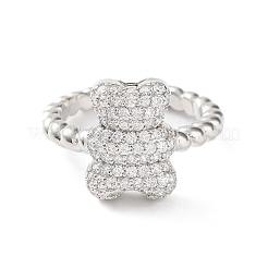 Bear Rack Plating Brass Micro Pave Clear Cubic Zirconia Open Rings&nbsp;RJEW-D020-03P