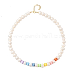 Natural Pearl & Acrylic Column Beaded Necklaces&nbsp;NJEW-C070-03
