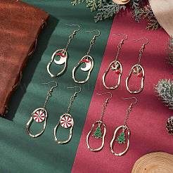 4 Pairs 4 Styles Christmas Alloy Enamel Dangle Earrings&nbsp;EJEW-JE06136