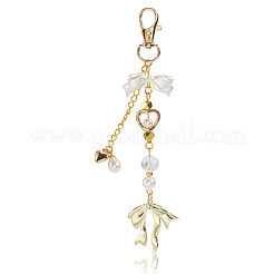 Bowknot & Heart Plastic Imitation Pearl Pendant Decorations&nbsp;HJEW-WH20020-006G