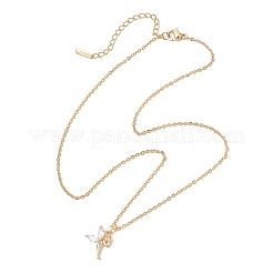 Fairy Brass Pave Clear Cubic Zirconia Pendant 304 Stainless Steel Cable Chain Necklaces for Women&nbsp;NJEW-JN05600