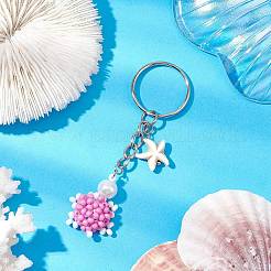 Tortoise Glass Seed Beads Pendant Keychain&nbsp;HJEW-MZ00105-02
