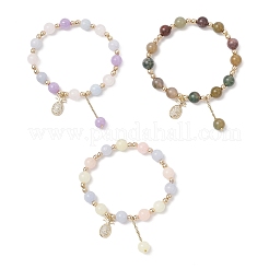 3Pcs Natural Aquamarine & Rose Quartz & Amethyst & Indian Agate & White Jade Imitation Morganite Round Beaded Bracelets&nbsp;BJEW-JB11933