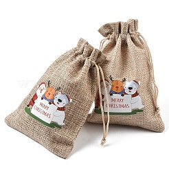 30Pcs 15 Styles Christmas Printed Jute Cloth Storage Pouches&nbsp;ABAG-YW0001-10