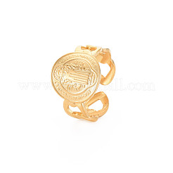 Ion Plating(IP) 304 Stainless Steel Flat Round with Jesus Wide Open Cuff Ring for Women&nbsp;RJEW-S405-184G