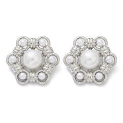Flower Brass ABS Imitation Pearl Stud Earrings&nbsp;EJEW-M082-09P