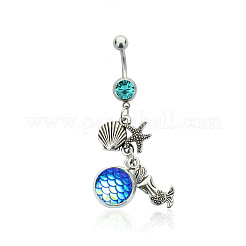 316L Surgical Stainless Steel Mermaid Starfish Dangle Belly Rings&nbsp;WG35D2C-13