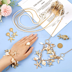 Natural Shell & Alloy Starfish Charm Bracelet & Bib Necklace & Adjustable Ring & Dangle Stud Earrings & Aligator Hair Clip & Mini Crossbody Bags&nbsp;SJEW-PH0001-11