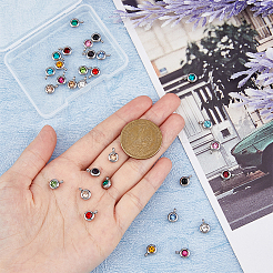 30Pcs 15 Colors Trendy Original Color 304 Stainless Steel Grade A Rhinestone Flat Round Charm Pendants&nbsp;RB-HY0001-04