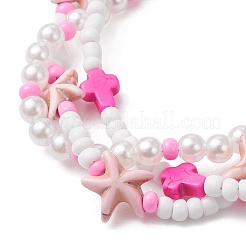 2Pcs Synthetic Turquoise & Glass Seed Beads Multi-strand Bracelets for Women&nbsp;BJEW-JB12974
