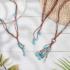 3Pcs 3 Style Ethnic Style Natural Turquoise Chips & Alloy Lariat Necklaces for Women&nbsp;NJEW-AN0001-58