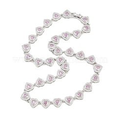 Brass Pave Pink Cubic Zirconia Heart Tennis Necklaces&nbsp;KK-CBA4547-17B-P