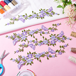 4Pcs Polyester Rayon Flower Embroider Thread Iron on/Sew On Patches&nbsp;PATC-HY0001-88C