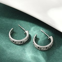 C-Shaped Brass Micro Pave Cubic Zirconia Stud Earrings for Women&nbsp;EJEW-G428-21P-02