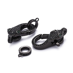 Brass Micro Pave Black & Green Cubic Zirconia Lobster Claw Clasp&nbsp;ZIRC-Z011-19EB