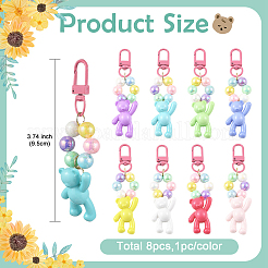 8Pcs 8 Colors Opaque Acrylic Round Bead & Bear Pendant Decorations&nbsp;HJEW-YW00366